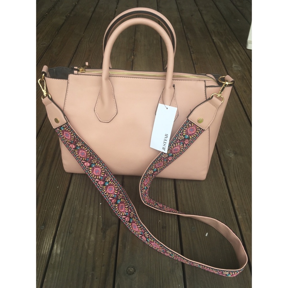JUSTFAB Pink vegan leather purse with guitar strap